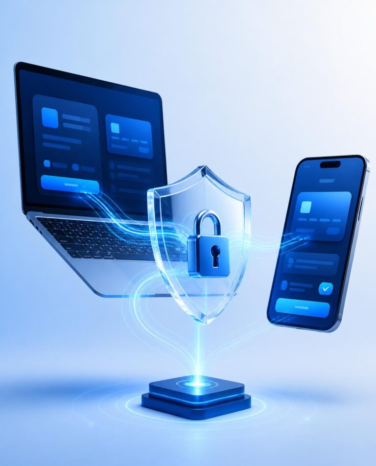 Laptop and smartphone checkout protected by a secure payment gateway