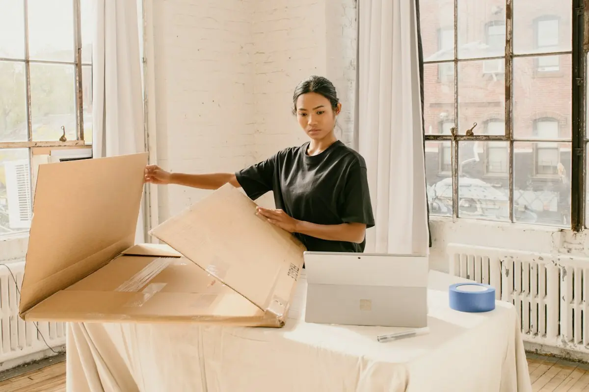 E-commerce seller packing an order for tracked shipping to reduce item-not-received disputes